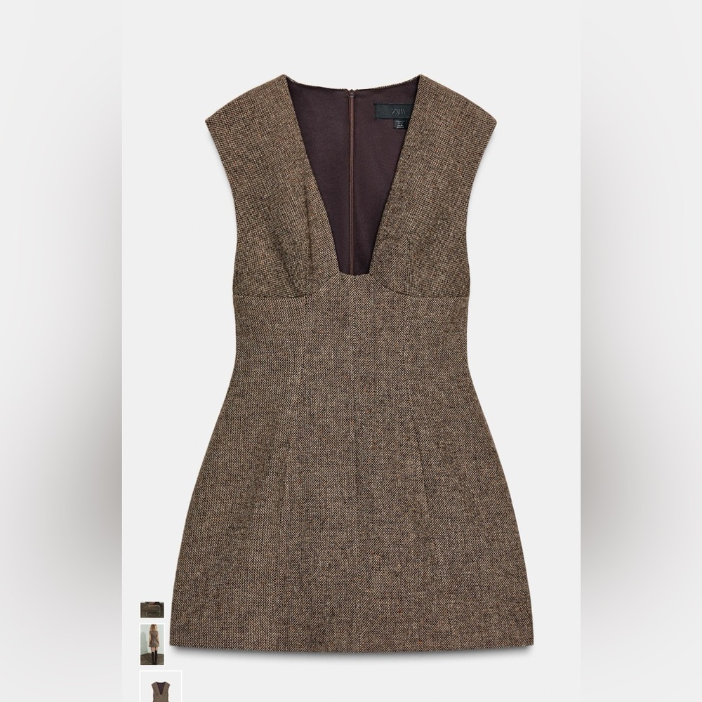 Zara Chic v neck  tan Brown Dress Sz XXL